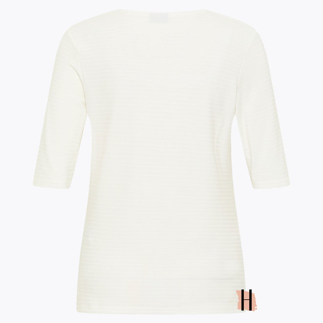 Ecru T-Shirt met Ronde Hals en Ribbel Structuur