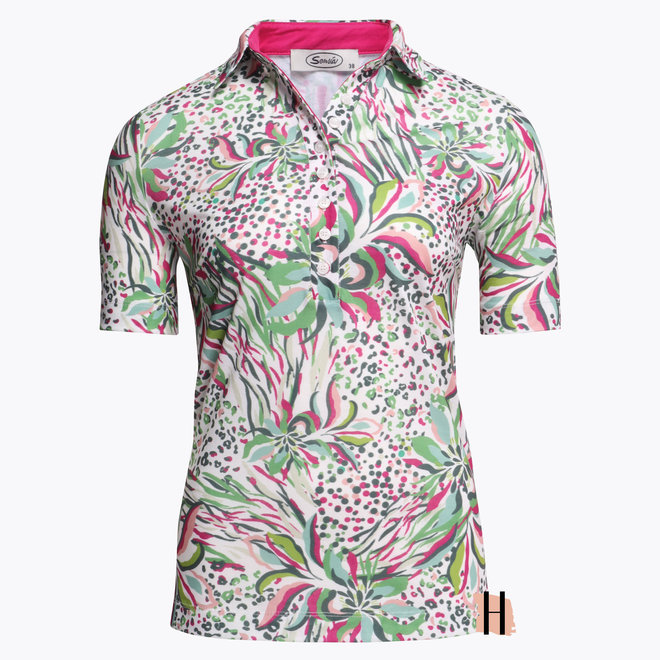 Polo met Korte Mouwen en Dessin in Roze en Groene Tinten