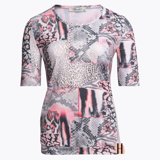 T-Shirt met Dierlijke Dessins en Roze Details