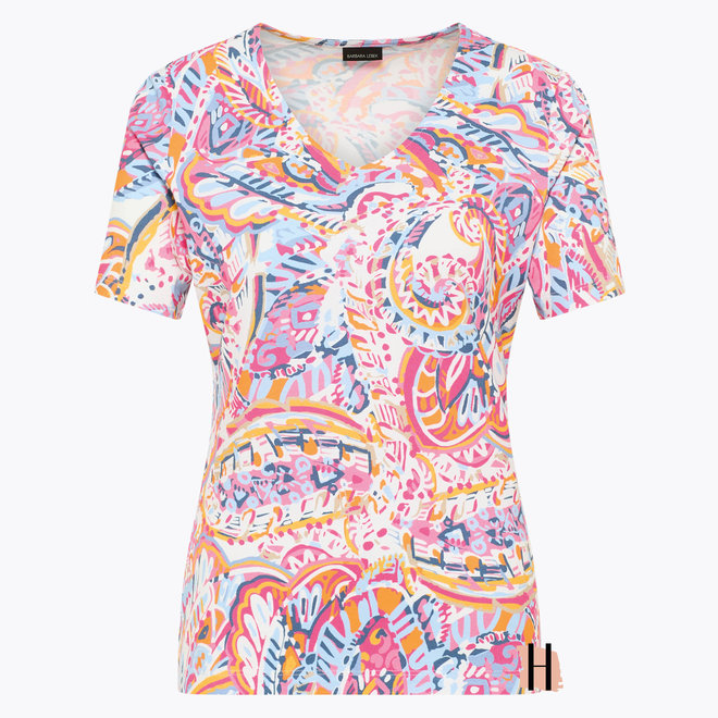 T-Shirt met Paisley Print in Roze, Blauw en Oranje