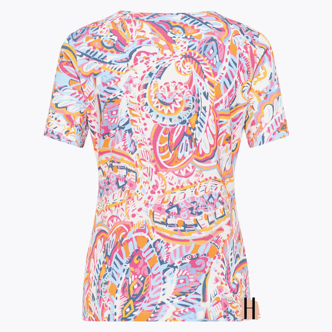 T-Shirt met Paisley Print in Roze, Blauw en Oranje