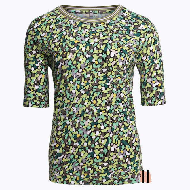 T-Shirt met Sportieve Tricot Bies in Groene Tinten