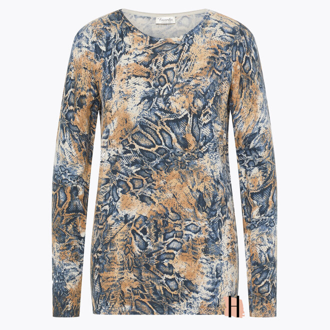 Fijngebreid Truitje  met Animal Print in Denim Blue