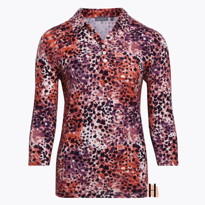 Polo met Driekwarts Mouwen en Dessin in Oranje en Paars