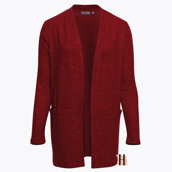 Rood Gemêleerd Lang Vest met Zakken