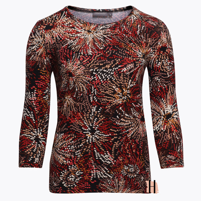 Shirt met 3/4 Mouwen en Dessin in Warme Herfsttinten