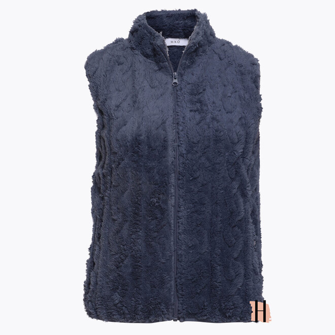 Bodywarmer met Nepbont Effect en Rits in Jeansblauw