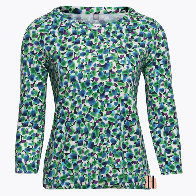 Blouson met 3/4 Mouwen en Print in Groen, Blauw en Paars