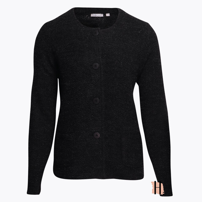 Wollig Bouclé Vest met Knopen Zwart