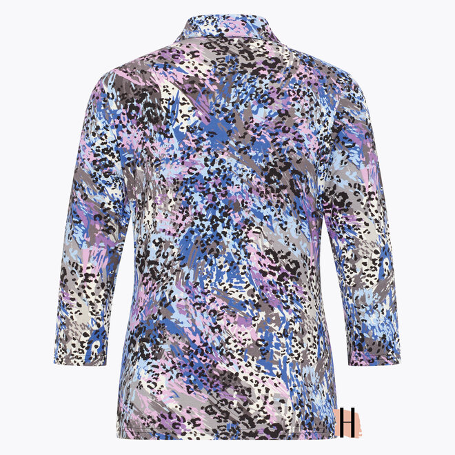 Polo met Rits, Paars Blauw Dessin en 3/4 Mouwen