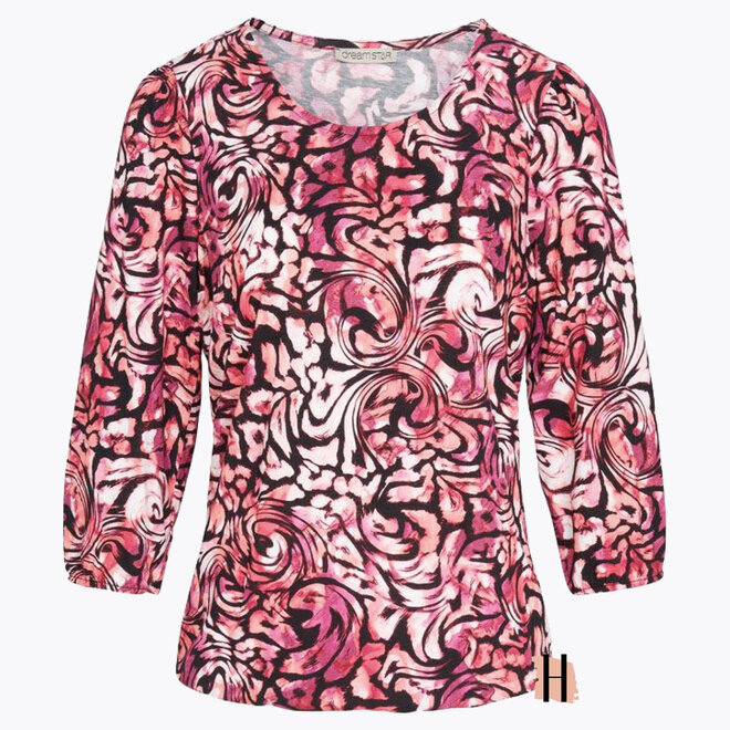 W23 141 Lou Lou Top Animal Swirl Fuchsia  Roze Mix