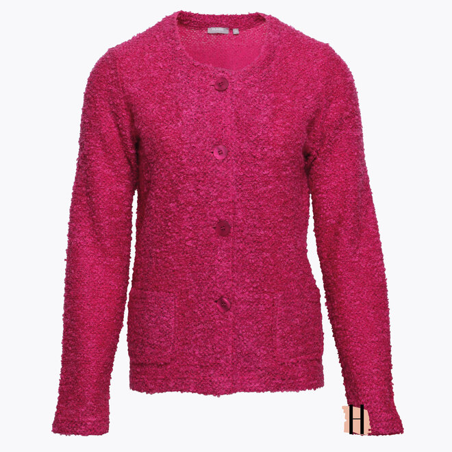Wollig Bouclé Vest met Knopen in Roze