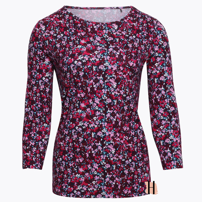 Shirt met Dessin van Bloemetjes in Roze Tinten