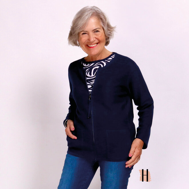 Donkerblauw Tricot Vest met Zakken en Ritssluiting