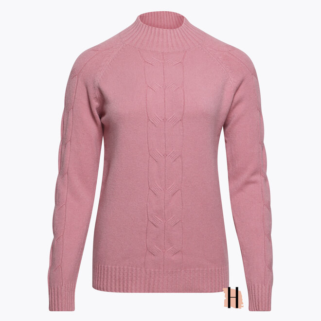 Coltrui met Gebreide Kabel op Voorpand en Mouwen, Oud Roze