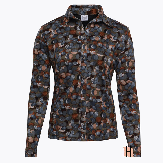 Poloshirt met Bollen Print in Kaki, Petrol en Bruin