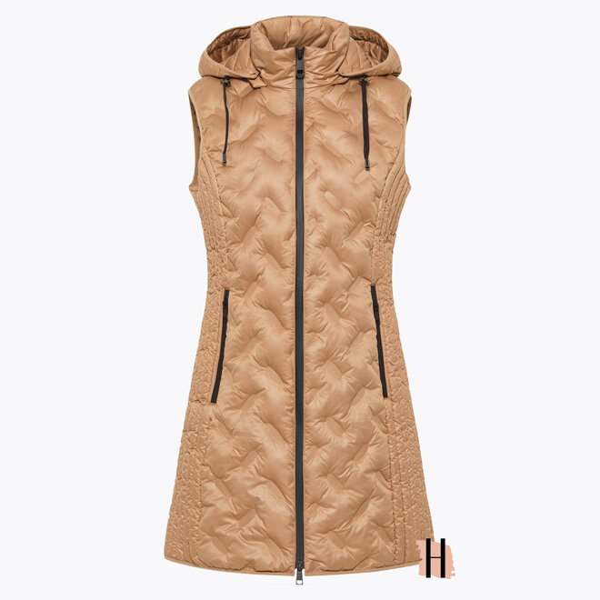 Lange Bodywarmer met Capuchon in Camelkleur