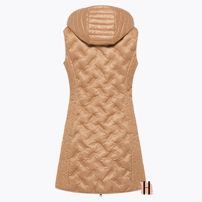 Lange Bodywarmer met Capuchon in Camelkleur