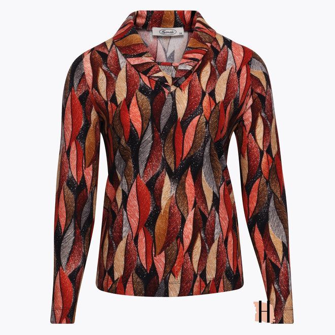 Fleece Shirt met Omslag Kraag met Print van Bladeren in Warme Tinten