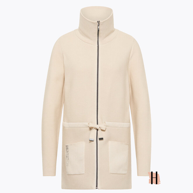 Luxe Crème Vest met Zakken en Strik Ceintuur en Ritssluiting