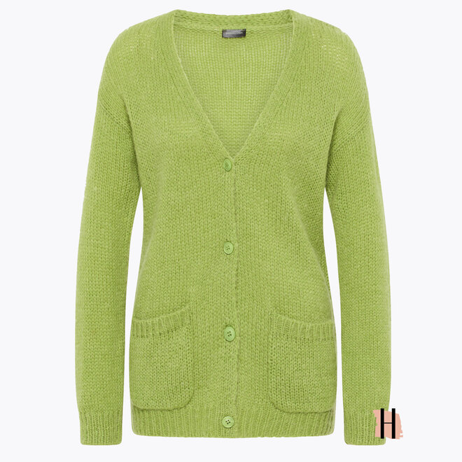 Groen Gebreid Vest met Knopen en Zakken