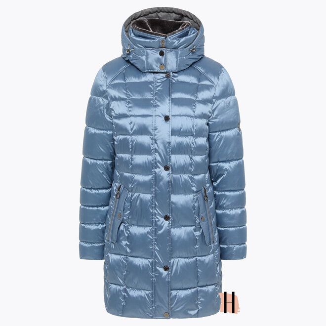 Lange Winterjas met Gevoerde Kraag in Blauw