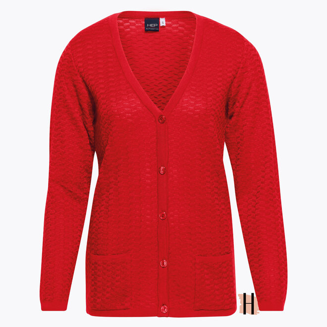 Tricot Vest met Structuur en Knoopsluting in Rood