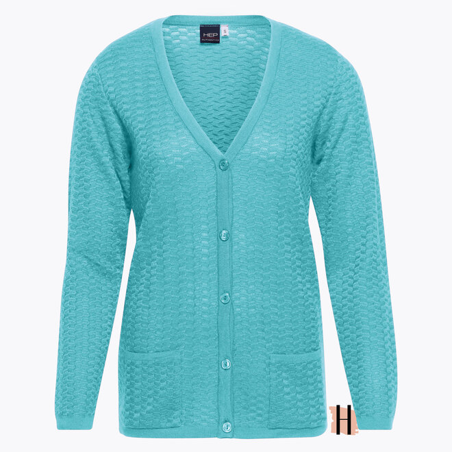 Tricot Vest met Structuur en Knoopsluting in Turqoise