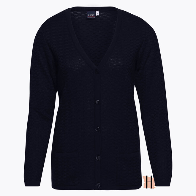 Tricot Vest met Structuur en Knoopsluting in Donkerblauw