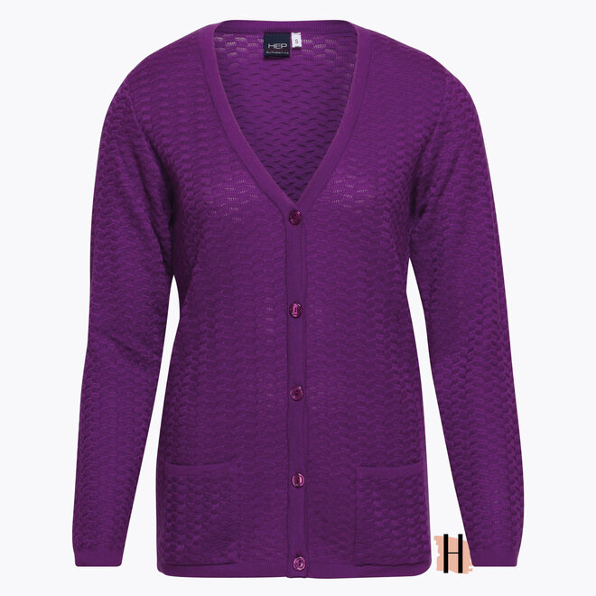 Tricot Vest met Structuur en Knoopsluting in Paars
