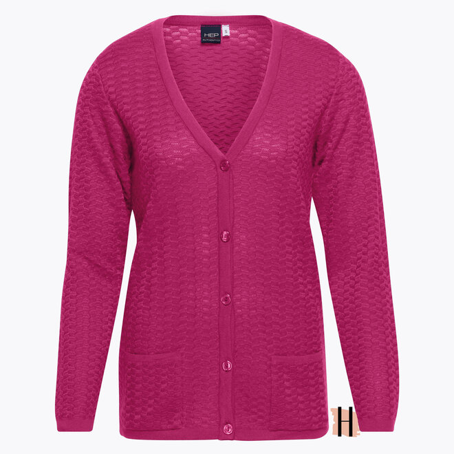 Tricot Vest met Structuur en Knoopsluting in Roze