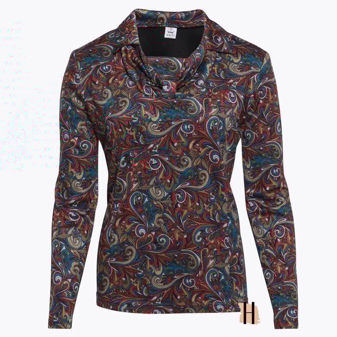 Poloshirt met Paisley Dessin en Halsdetail in Petrol/Kaki Mix