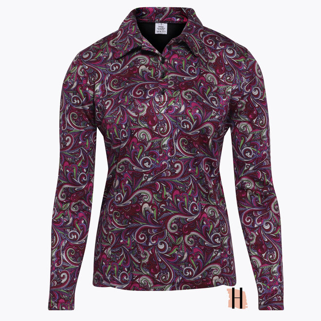 Poloshirt met Paisley Dessin en Halsdetail in Roze/Cassis Mix