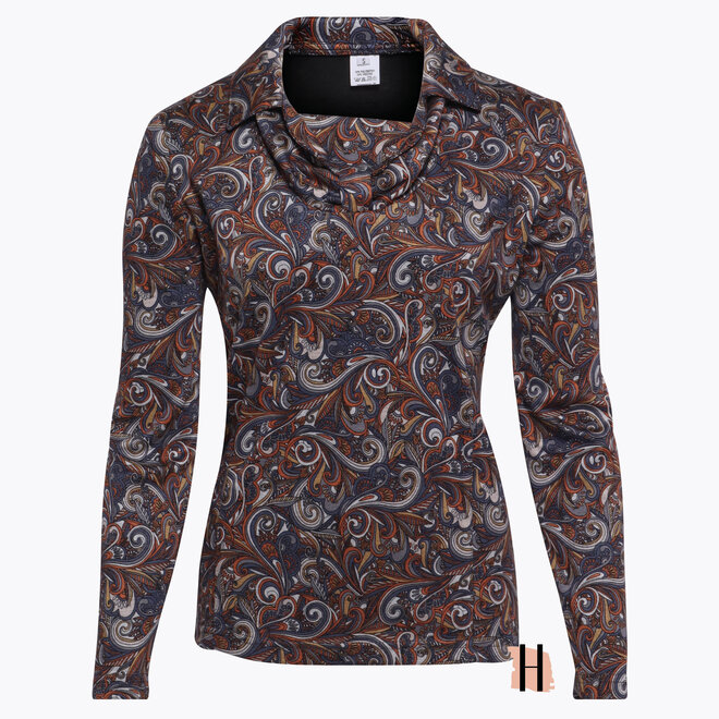 Poloshirt met Paisley Dessin en Halsdetail in Oranje/Blauw Mix