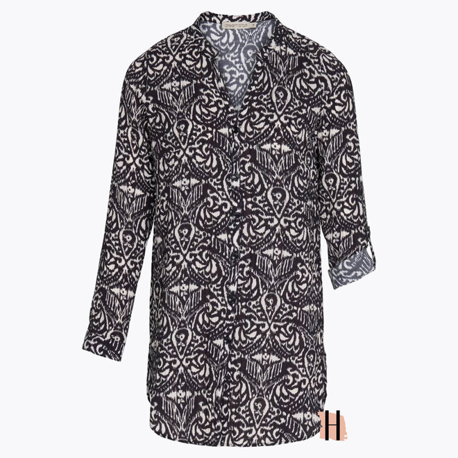 W23 204 Lea Blouse ORNAMENR in Zwart-Wit