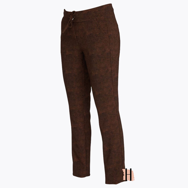 W23 214 Darly Broek TRAVEL PRINTED in Toffee-Zwart