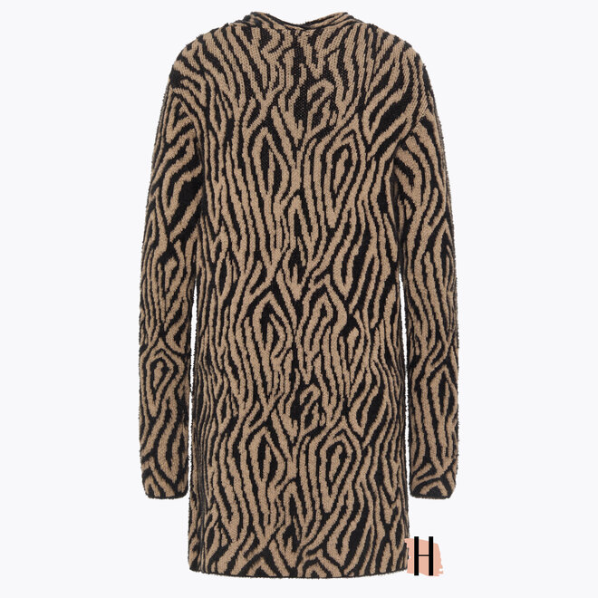 Lang Warm Vest met Animal Print in Zwart en Beige
