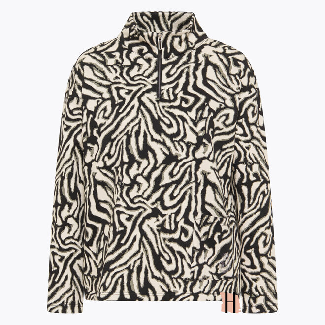 Animal Print Trui met Col en Rits in Zwart en Off-White