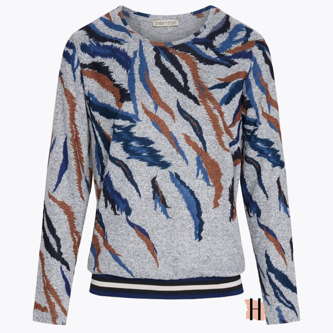 W23 245 Fabiola Trui Tiger Print Indigo Mix