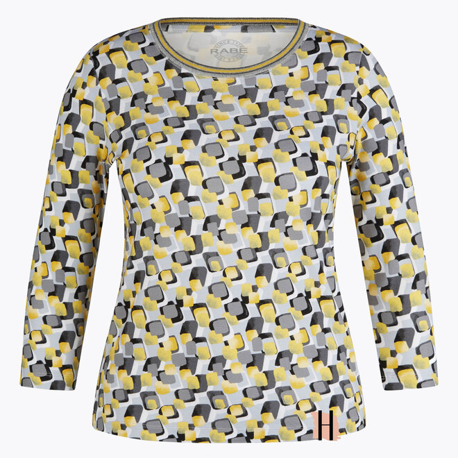 Shirt met Geel Retro Dessin en Sportieve Metallic Bies