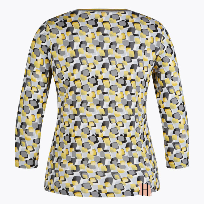 Shirt met Geel Retro Dessin en Sportieve Metallic Bies