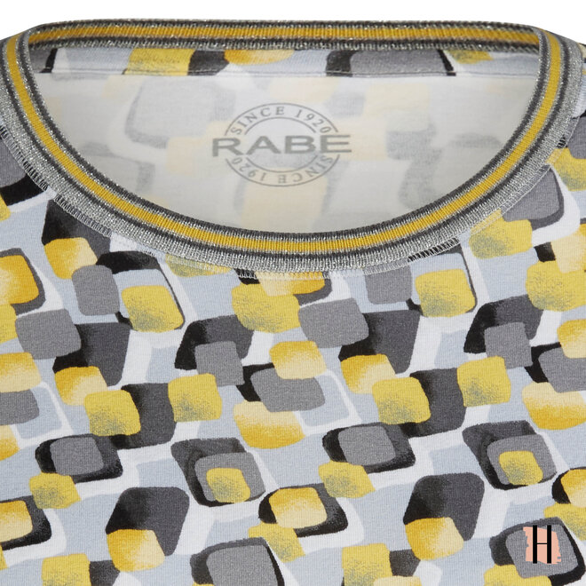 Shirt met Geel Retro Dessin en Sportieve Metallic Bies
