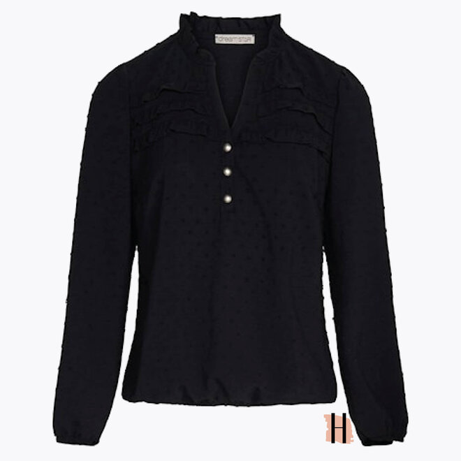 Romantische Ivoor Blouson Plumetis "Madelin" Zwart