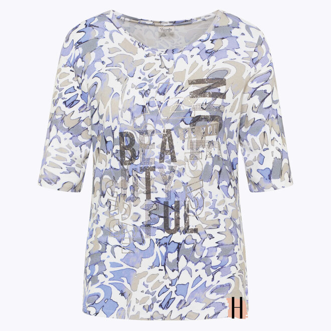 T-Shirt met Blauwe Print en Tekst van Strass