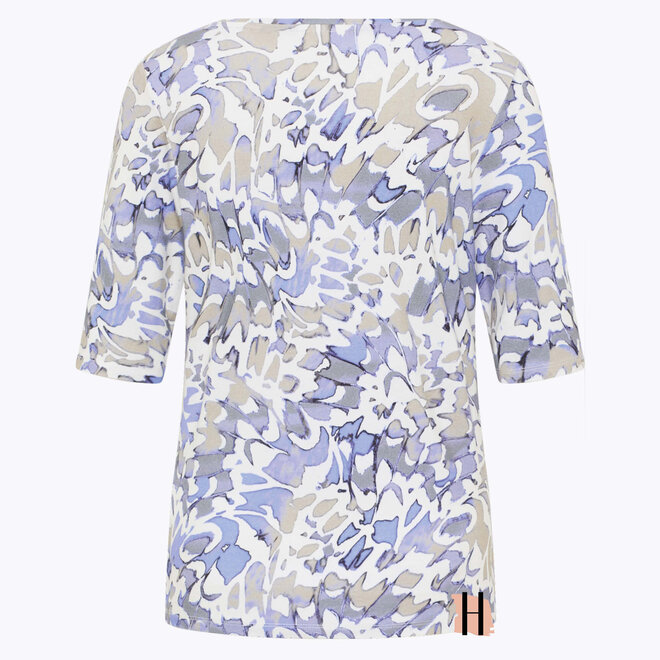 T-Shirt met Blauwe Print en Tekst van Strass