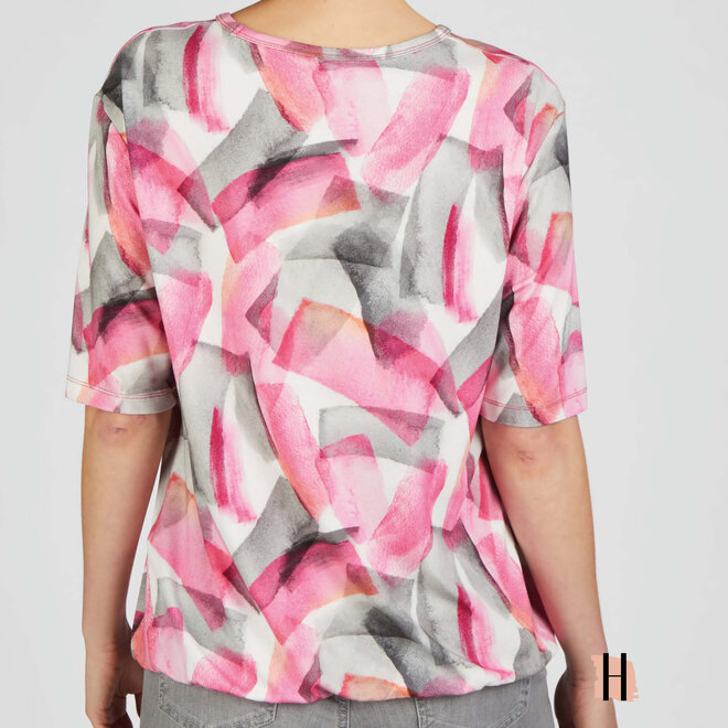 Shirt met Roze en Grijze Abstracte Print