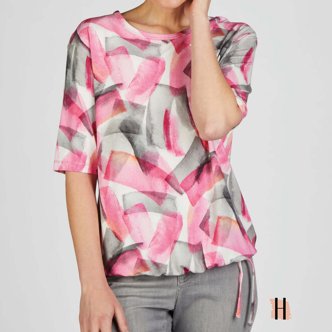 Shirt met Roze en Grijze Abstracte Print