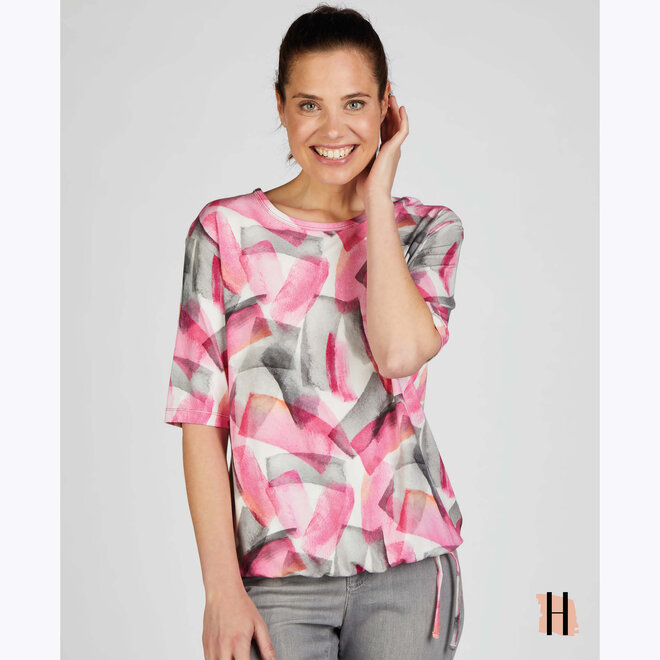 Shirt met Roze en Grijze Abstracte Print