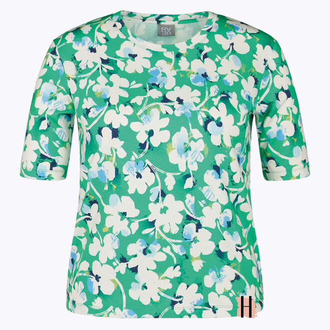 T-Shirt met Bloemen in Groen en Wit