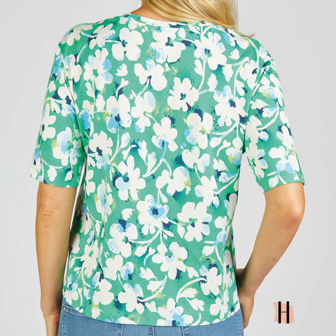 T-Shirt met Bloemen in Groen en Wit